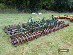 Cousins mounted hydraulic folding springtine cultivator with leading spiral roller and crumbler roller with wheel eradicator kit and rear drawbar, 6m