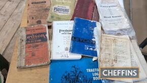 Early Fordson, Nuffield, David Brown Cropmaster, Leyland, Caterpillar instruction and parts manuals - approx 13 manuals including tractor log book