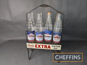 Esso Extra Motor Oil bottle stand with double sided signage, complete with 8no. correct Esso Extra glass quart bottles