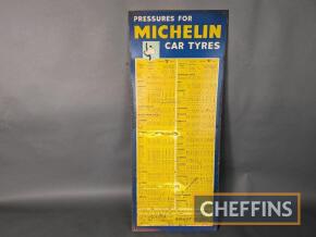 Michelin Pressures For Car Tyres printed tin workshop sign, 29.5x12ins