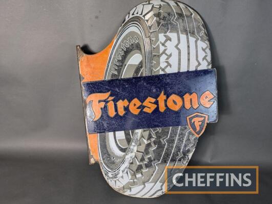 Firestone double sided flanged enamel sign, c.26x17.5ins