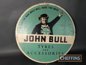 John Bull Tyres and Accessories single sided circular showcard 23.5ins diameter