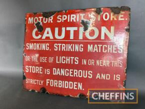 Caution Motor Spirit Store single sided enamel sign, 23.5x19ins