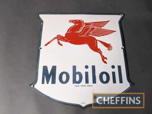 Mobiloil shield shaped single sided enamel sign, c.12x12ins