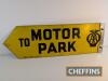 To Motor Park, a double sided AA enamel sign fitted with non original flange, some restoration, c25.5x8ins - 5