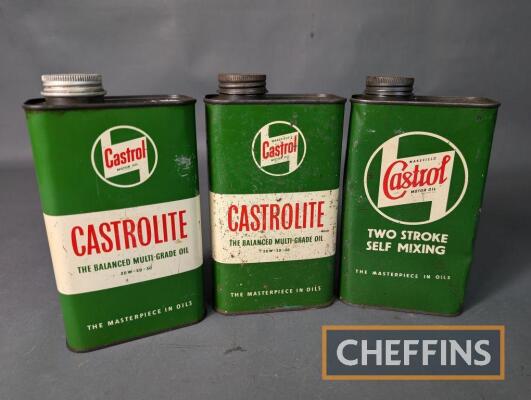 3no. Castrol quart engine oil tins