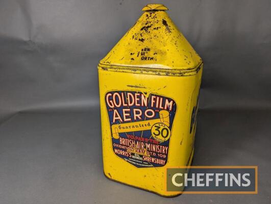 Morris's Golden Film Aero 5gallon pyramid top oil can with cap