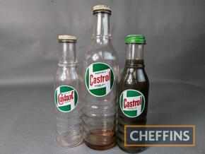 3no. Castrol glass oil bottles, some Wakefield