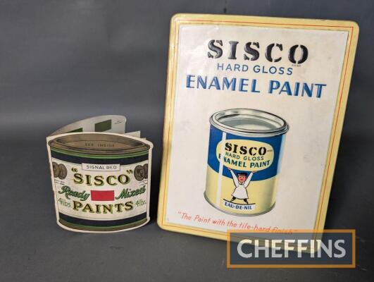 Sisco Hard Gloss Enamel Paint freestanding showcard 10.5x8ins t/w Sisco Paints sample booklet