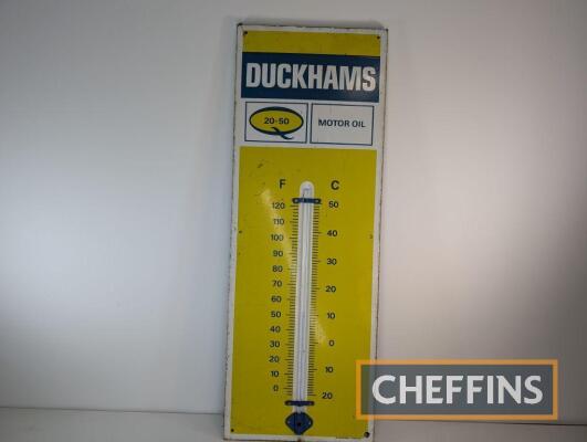 Duckhams 20-50 Motor Oil wall mounted enamel sign with thermometer, 36x13ins