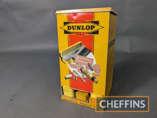 Dunlop wall hanging or freestanding 'Silent Salesman' cycle repair outfit dispenser, complete with 5no. tins