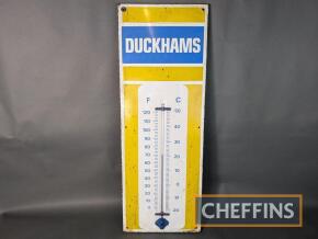 Duckhams enamel sign with thermometer, 36x13ins