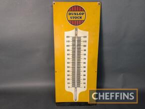 Dunlop Stock tin sign with remains of thermometer, 24x9.5ins