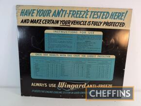 Wingard Anti-Freeze tin sign, designed to hold the tester, 17x14.5ins