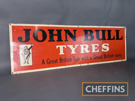 John Bull Tyres single sided printed aluminium sign marked Franco SW1, c36x12ins