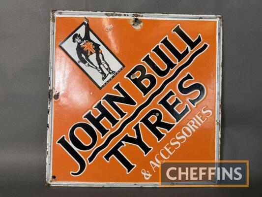 John Bull Tyres & Accessories double sided enamel sign of diamond form with bevelled edges, c15.5x15.5ins