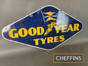 Goodyear Tyres double sided enamel sign of penant form, c36x19ins