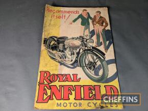 Royal Enfield Motorcycles 'Recommends Itself' dealer advertising poster mounted to hardboard, 29x19.5ins