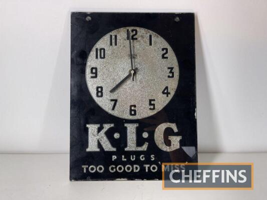 KLG spark plugs Too Good To Miss wall clock by Smiths Electric c.14x10.5ins