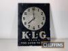 KLG spark plugs Too Good To Miss wall clock by Smiths Electric c.14x10.5ins