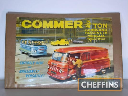 Commer ¾ ton Goods and Passenger Vehicles colour poster, flat on wood sheet backing with cellophane covering, 40x27.5ins