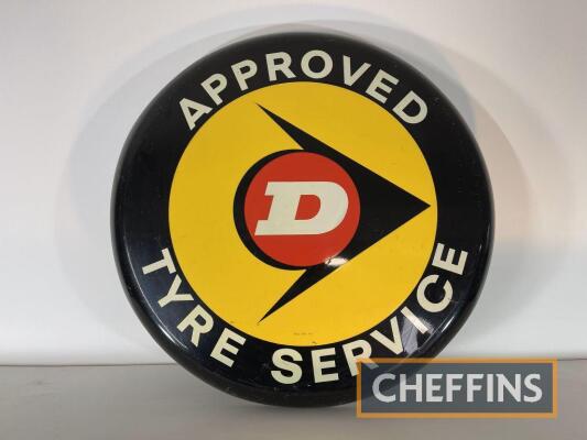 Approved Dunlop Tyre Service circular printed aluminium sign c.30ins diameter