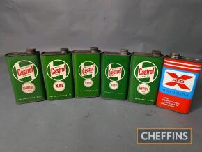 5no. Castrol pint oil cans t/w Redex pint can