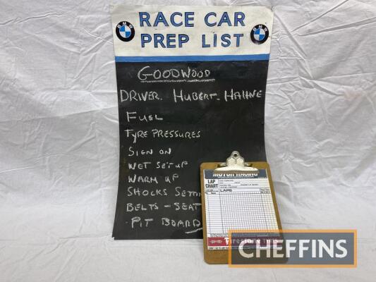 BMW Car Prep List and lap charts, recreated for Goodwood Revival