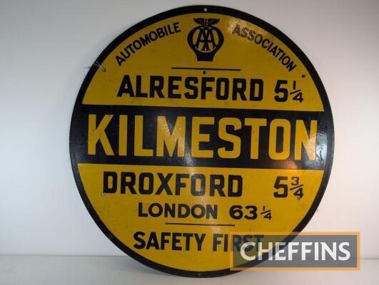 AA Kilmeston, Alresford, Droxford, London, circular single sided enamel sign, 30ins diameter