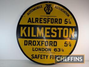 AA Kilmeston, Alresford, Droxford, London, circular single sided enamel sign, 30ins diameter