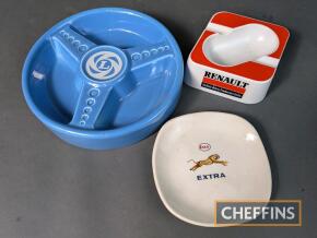 Promotional ash trays from Esso, Leyland & Renault