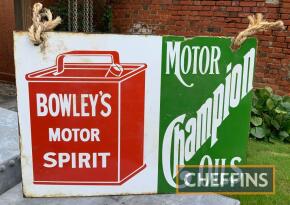 *Saleroom Notice* Bowleys Motor Spirit / Motor Champion oils double sided enamel sign - reproduction