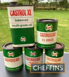 4no. Castrol Castrolease grease tins t/w Castrol oil can