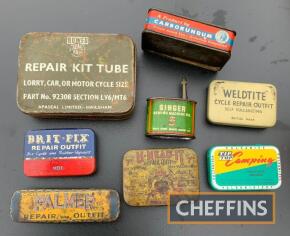 Various repair tins to inc. Palmer, U-Need-It Bowes, Singer etc