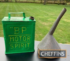 BP Motor Spirit 2gallon petrol can t/w galvanised funnel