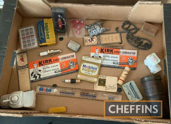 Misc. automobilia to inc. Mobil, Duckhams Adcoids, Rover badges etc