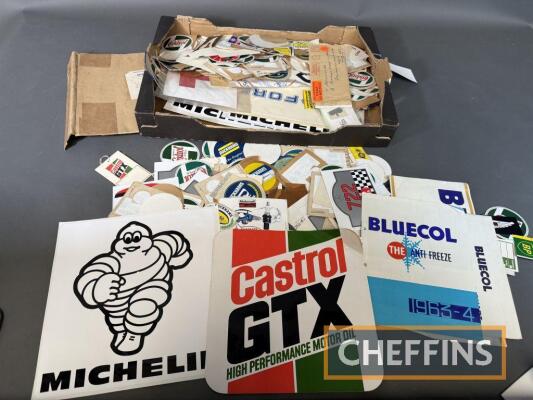 A large qty of oil and fuel company tax disc holders, window stickers etc to inc' Castrol, Duckhams etc