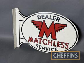 Matchless Dealer flanged double sided printed tin sign, 19x13ins