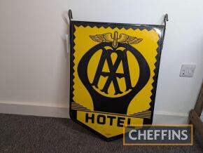 AA Hotel a double sided hanging enamel sign consisting of 2 enamel signs in a frame, by Franco c.31.5x22ins