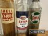 2no. Large oil bottles to inc' Shell X100, Esso t/w 2no. Rebranded oil bottles with reproduction stickers - 3