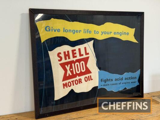 Shell X-100 large framed and glazed advertising poster 42.5x32.5ins overall