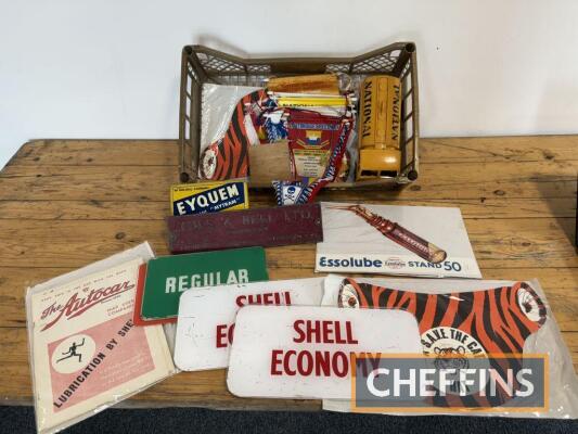 Qty mixed automotive ephemera to inc' POS stickers and handouts, petrol pump glasses, speedway pennants etc