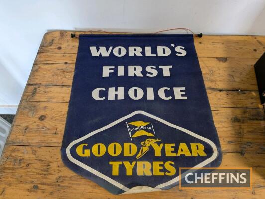 Goodyear Tyres World's First Choice hanging pennant c.22x16.5ins