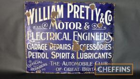 William Pretty & Co. Motor & Electrical Engineers enamel sign, reportedly from Scole Nr. Diss, Norfolk 30x24ins