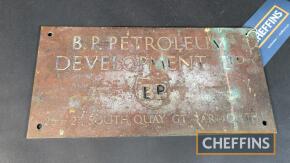 BP Petroleum Development Ltd brass nameplate 12x6ins