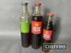 3no. glass oil bottles to inc. BP Energol and Shell X-100