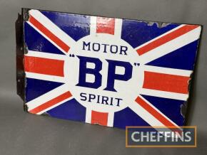 BP Motor Spirit Union Jack double sided flanged enamel sign, 24x16ins