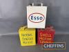 3no. 2gallon petrol cans, painted to inc' Esso, Shell and National Benzole Mixture