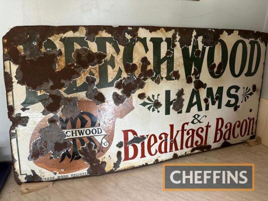 Beechwood Hams & Breakfast Bacon enamel sign by Chromo, 54.5x26.5ins