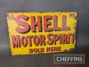 'Shell' Motor Spirit Sold Here double sided enamel sign, flange removed, 21x13ins - 6